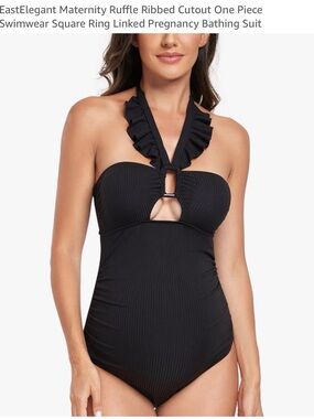 Black Ruffle Ribbed Maternity One-Piece Swimsuit 2XL